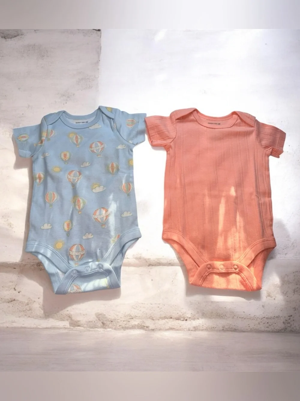 NWOT’s Member’s Mark Baby One-Piece Bodysuit Duo in Light Blue and Coral 3M’s - Picture 1 of 8